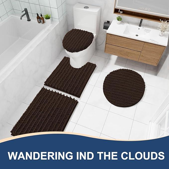 Arotive Luxury Chenille Bathroom Rug Mat, Extra Soft Thick Absorbent Shaggy Bath Rugs, Non-Slip Machine Wash Dry, Plush Bath Mats for Bathroom, Shower and Tub, 47x17, Brown - ModernBath