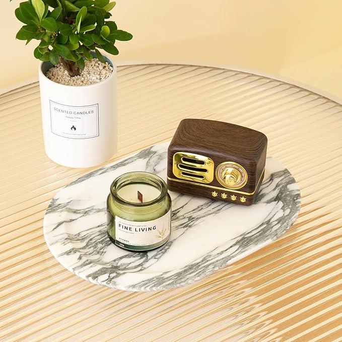 WANJINGYULE Natural Marble Decorative Tray Bathroom Counter Perfume Organizer Vanity Tray for Home Decor, Jewelry Candle, Coffee Table, Soap Holder Dresser Countertop Accessories 8"x11" Arabescato - ModernBath