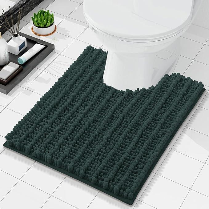 Arotive Luxury Chenille Toilet Rugs U-Shaped, Extra Soft Thick Absorbent Bathroom Mat, Non-Slip Shaggy Plush Contour Rugs, Machine Wash Dry Bath Mat for Toilet Base, 24x24, Dark Green - ModernBath