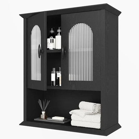 CJL Bathroom Wall Cabinet with Fluted Door, 18.9'' x 23.6'' Medicine Cabinet, Over The Toilet Storage Cabinet, Black - ModernBath