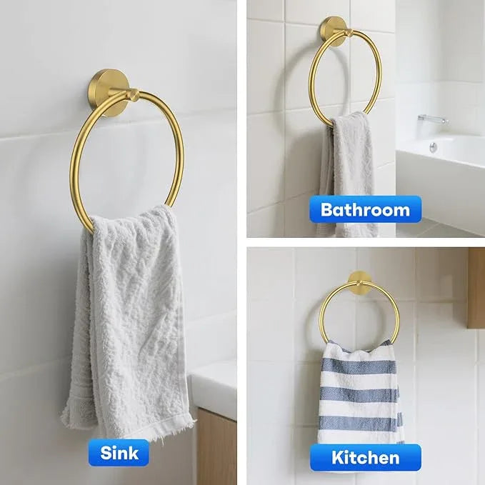 Hand Towel Holder Screw-in Gold Towel Ring for Bathroom Wall Stainless Steel Towel Hanger Round Towel Racks for Bathroom Decor and Accessories, 2 Packs - ModernBath