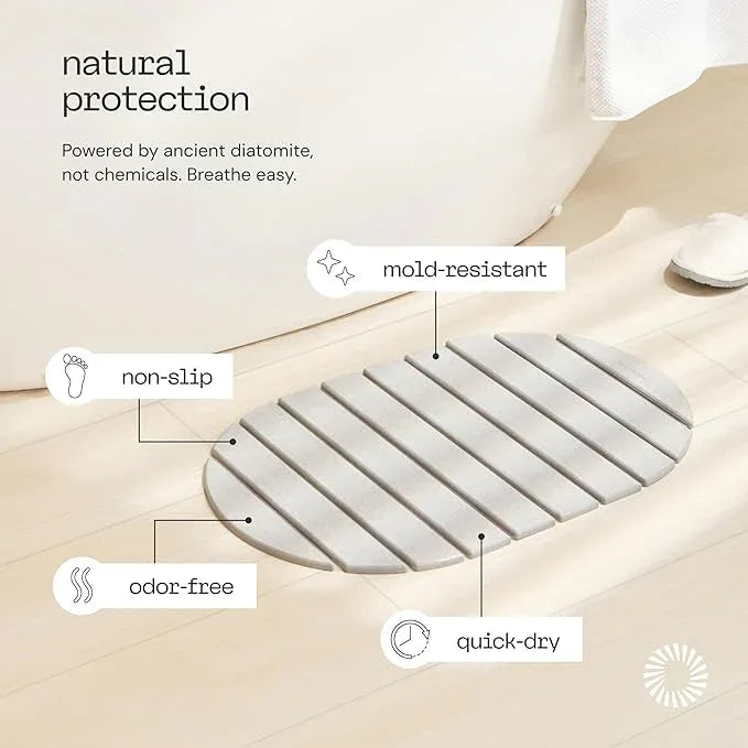 Foldable Stone Bath Mat Large - 24’’ x 15’’ Natural Diatomaceous Earth Bath Mat Stone Absorbing - Fast Drying Stone Mat Bathroom - Large Bath Stone Mat for Bathroom Floor - Graphite Color - ModernBath