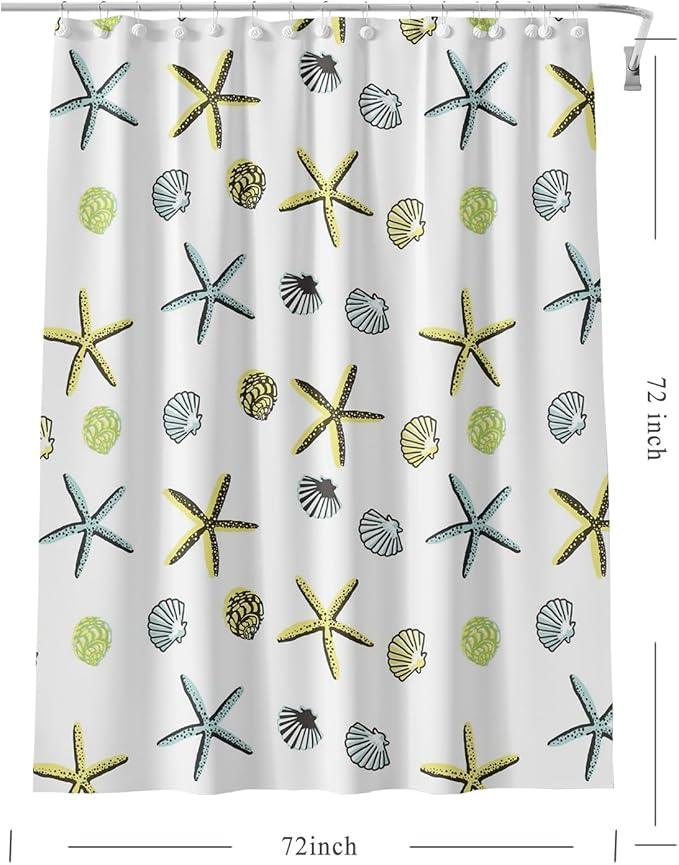 TIKABC Shower Curtain Liner, 4G PEVA Starfish Shower Liner, Plastic Waterproof Shower Curtains, 72x72 inch with Grommet Holes 3 Magnetic Weights - ModernBath