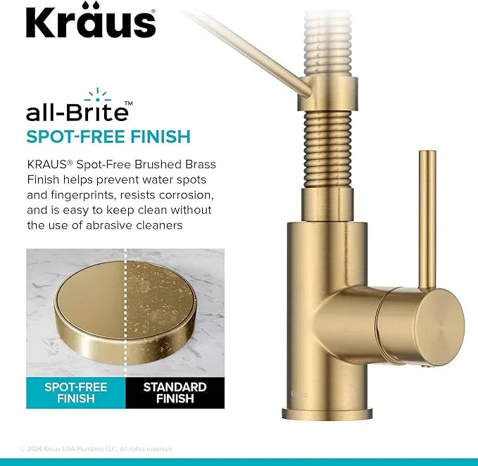 KRAUS Bolden Commercial Style 2-Function Single Handle Pull Down Kitchen Faucet in Spot-Free Brushed Brass, KPF-1610BB - ModernBath