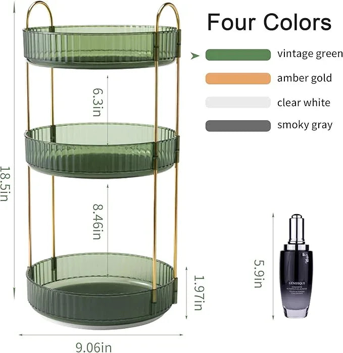 YCIA&DONE 360 Rotating Makeup Organizer and Storage for Vanity Countertop 3 Tiers, High Capacity Cosmetic Skincare Perfume Organizers for Dresser Bathroom Lazy Susan (Vintage Green) - ModernBath