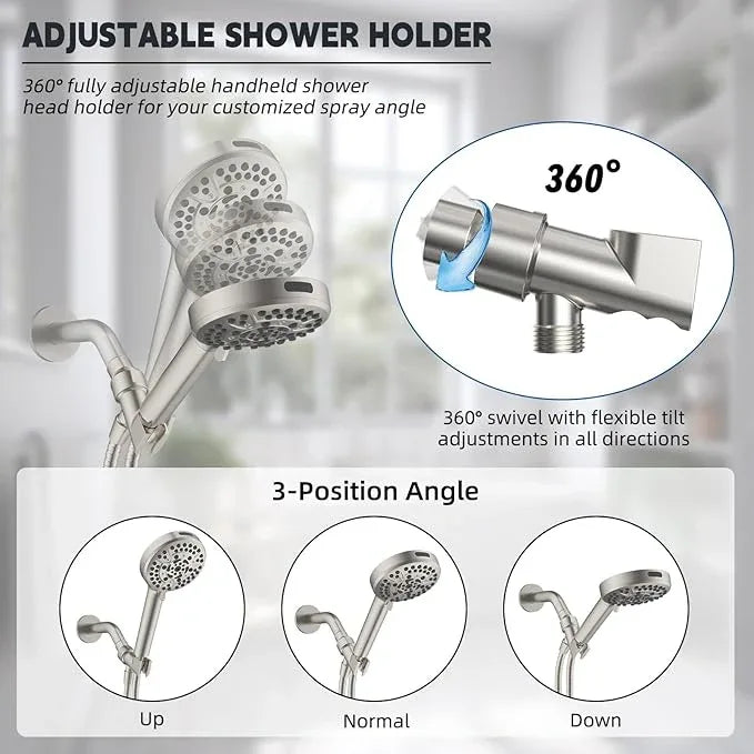 Hibbent Universal All Metal Handheld Shower Head Holder, Adjustable Solid Brass Shower Wand Holder, 2 Size Shower Bracket Holes for Bathroom, Fits All Showerhead Hoses & Shower Arm, Brushed Nickel - ModernBath