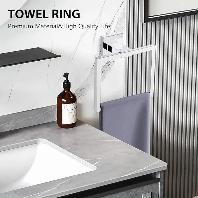 YACVCL 5-Piece Bathroom Hardware Accessories Set 23.6 inch Towel Bar Set Modern Towel Rack Kit Stainless Steel Wall Mounted (Polished Chrome) - ModernBath