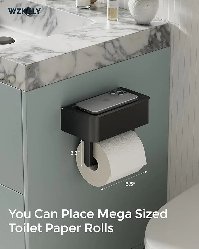 Toilet Paper Holder with Shelf - Flushable Wipes Dispenser & Storage Fits Any Bathroom, Keep Your Wet Wipes Hidden - Stainless Steel Wall Mount Bathroom Organizer -（Matte Black, Regular roll） - ModernBath