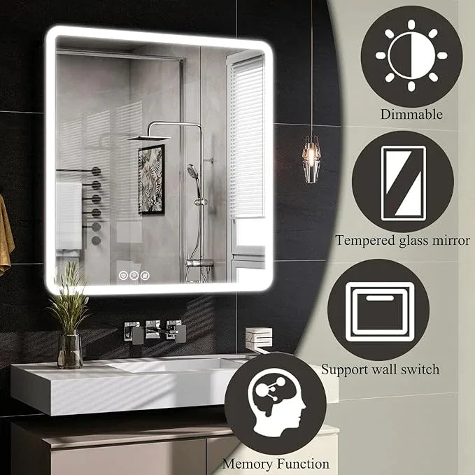 LED Bathroom Medicine Cabinet with Mirror, 36 Inch x 32 Inch Bathroom Mirror Cabinet with Door & Adjustable Shelves, Surface Mount or Recess Installation - ModernBath