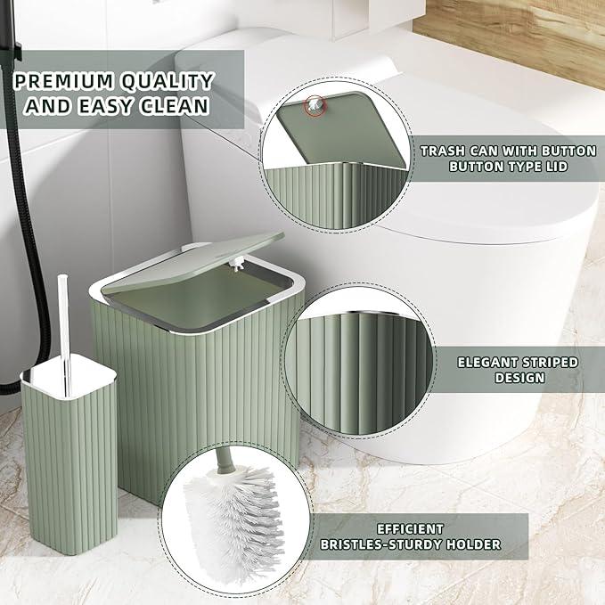 XLHOMO 26PC Bathroom Accessories Set - Gorgeous Bathroom Set, Sage Green Bathroom Accessory Set, Shower Curtain Set with Bathtub Mats for Shower Tub, Trash Can & Soap Dispenser - ModernBath
