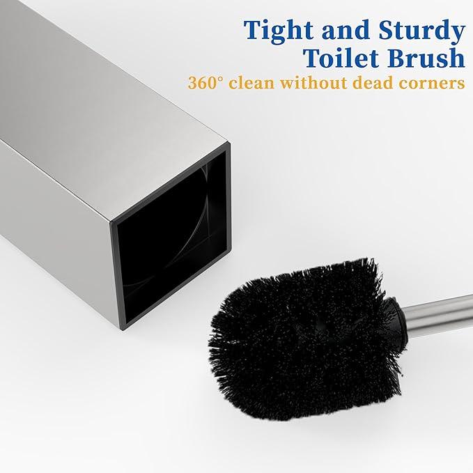 RUACQ Toilet Brush and Holder Set 2pcs,Square Toilet Bowl Brush for Bathroom with 304 Stainless Steel Handle Toilet Cleaner Brush with Durable Scrubbing Bristles,Splash-Proof (Brushed Nickel) - ModernBath