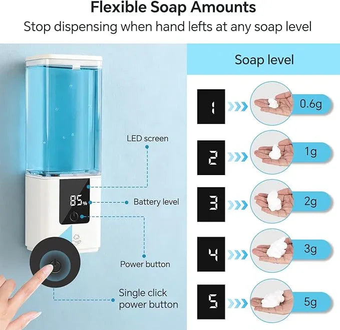 LAOPAO Soap Dispenser, Automatic Soap Dispenser Wall Mount Rechargeable Foaming Soap Pump for Bathroom Kitchen, Touchless Foam Soap Dispenser for Dish/Hand/Shower Soap, Home & Commercial, 540ml, White - ModernBath