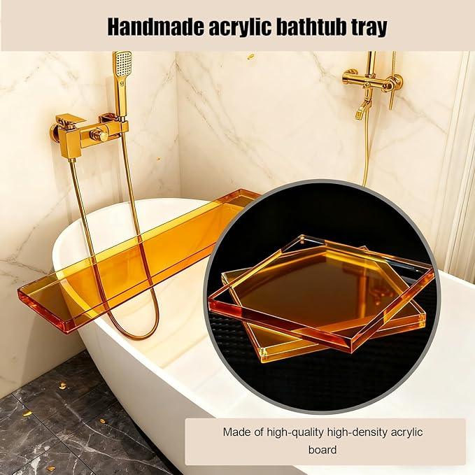 CXNGD Bathtub Tray Table, Clear Acrylic, Anti-Slip Bath Caddy, (Amber, L32.3″ x W7.87″ x H1.18″) - ModernBath