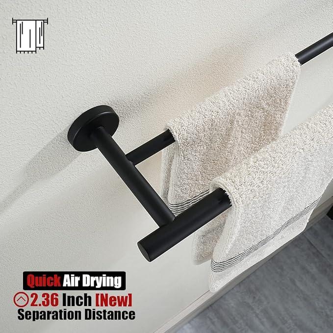 JQK Double Towel Bar 27 Inch, Matte Black Useable Length 24 Inch 304 Stainless Steel Thicken 0.8mm Bath Towel Rack for Bathroom, Towel Holder Wall Mount, TB100L24-PB - ModernBath