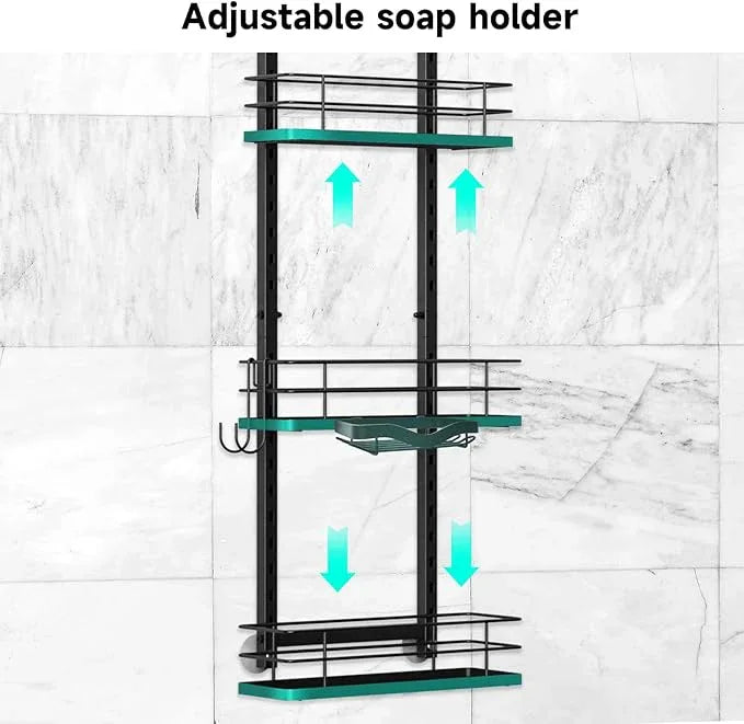 Shower Caddy Hanging (Black), Adjustable Anti-Swing-Over The Shower Head Caddy, 3 Tier Height Bathroom Storage Organizer, Bathroom Shelves Basket Rack, Shower Caddies Rack with Adjustable Soap Basket - ModernBath