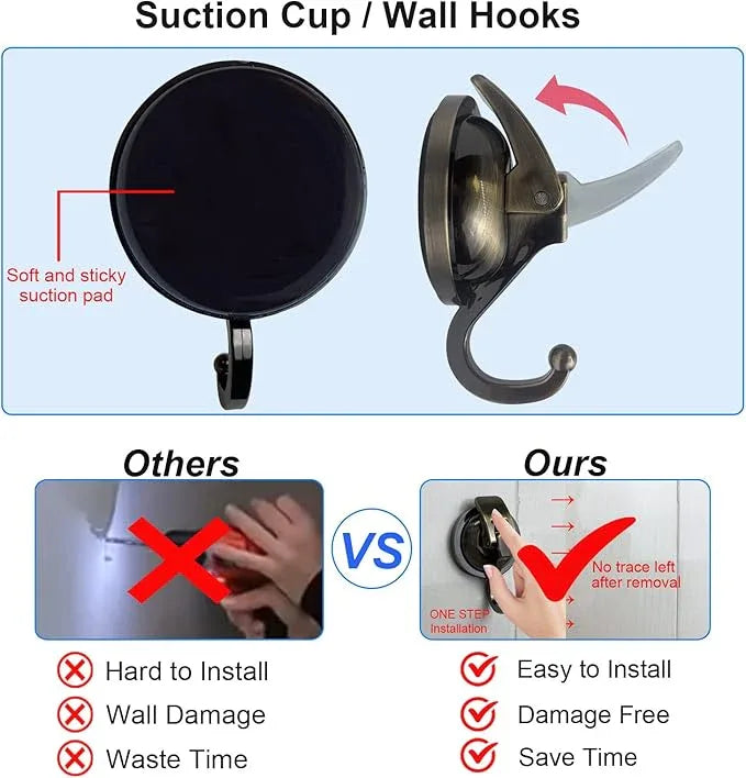 Heavy Duty Suction Cup Hooks for Shower, Bathroom Robe - Vacuum Glass Hooks, Reusable, No Hole Punched, for Garland Decoration (Bronze, 2 Pack) - ModernBath