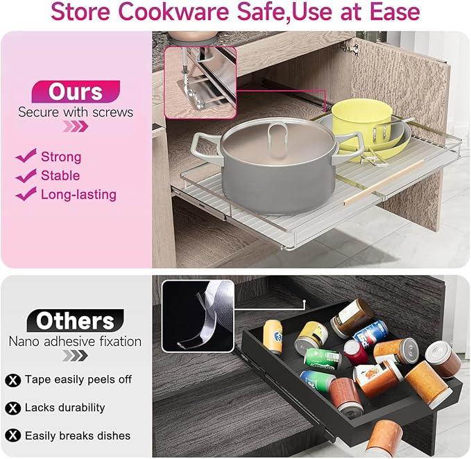 Pull Out Shelves for Kitchen Cabinet, 17.1~28" W x 22.5" D Expandable Slide Out Drawers for Kitchen Organizers and Storage, Pull Out Cabinet Organizer, Stainless Steel, 2Pack - ModernBath