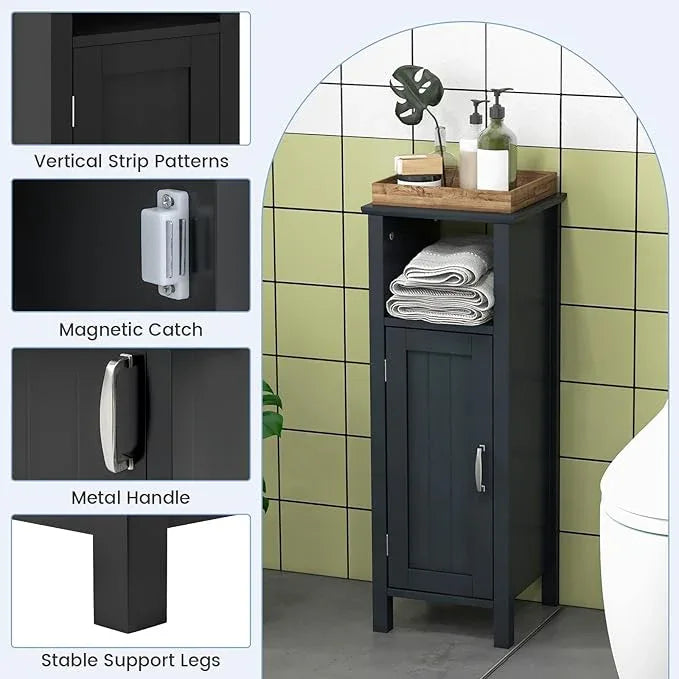 DORTALA Bathroom Floor Storage Cabinet, Bathroom Storage Organizer w/Single Door & Adjustable Shelf, Corner Floor Cabinet for Bathroom, Living Room, Kitchen, Black - ModernBath