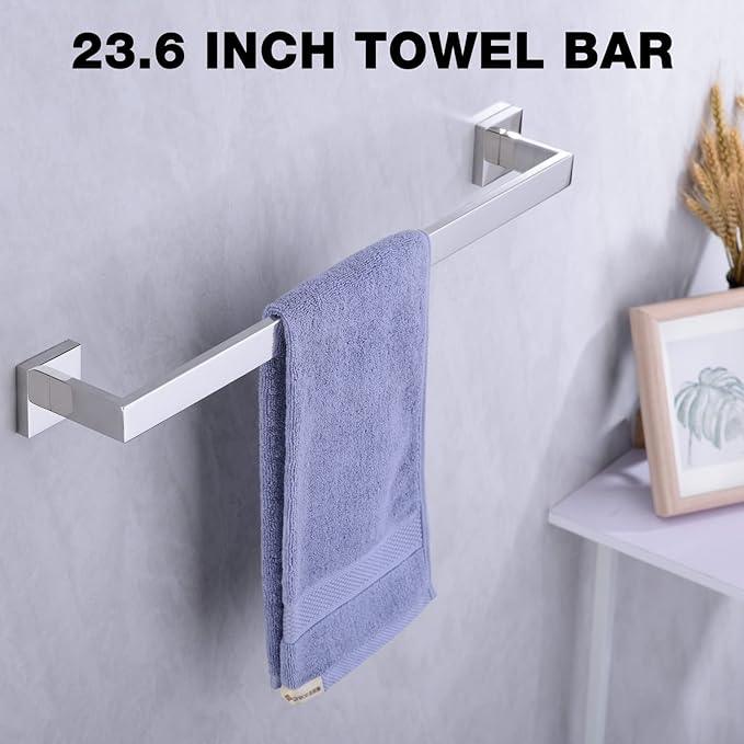 TRUSTMI 5-Piece Bathroom Hardware Accessory Set Robe Hook Towel Bar Toilet Roll Paper Holder Towel Ring Wall Mounted, SUS 304 Stainless Steel, Chrome - ModernBath