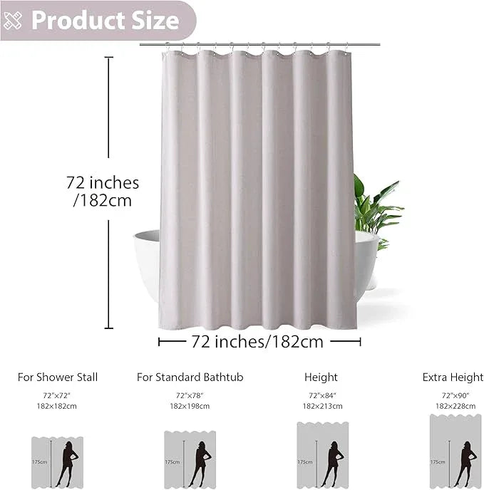 Jowels Champagne Linen Shower Curtain, Boho Farmhouse Shower Curtain Set for Bathroom, 200GSM Luxury Weighted Water Resistant Fabric Textured Shower Curtains with 12 Metal Hooks, 72Wx72H - ModernBath