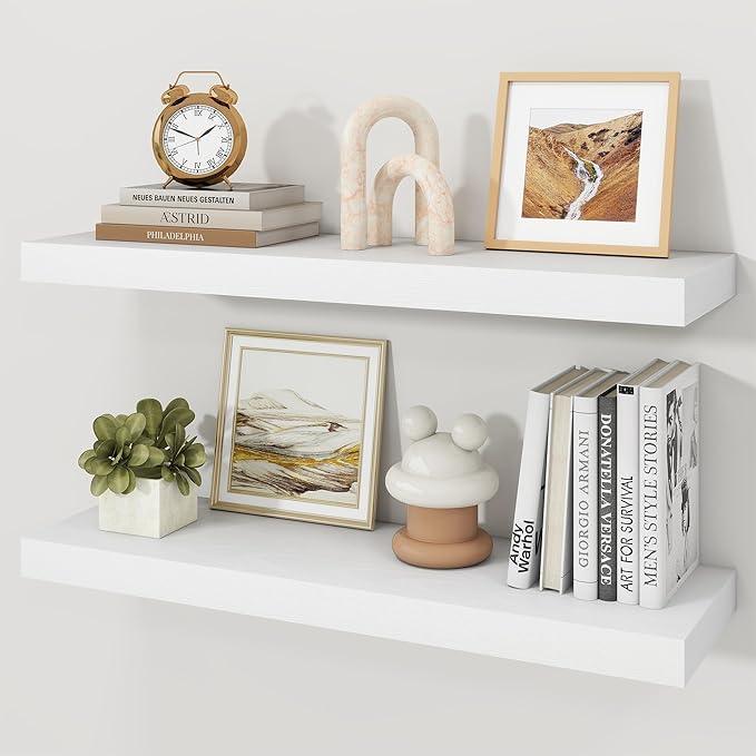 Floating Shelves for Wall, Wall Mounted Rustic Wood Shelves for Bathroom, Bedroom, Living Room, Kitchen, Hanging Shelf for Books/Storage/Room Decor (White 30") - ModernBath