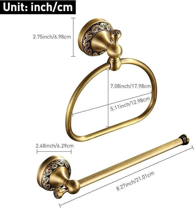 Antique Brass Toilet Paper Holder Towel Ring, Brushed Brass Towel Holder Toilet Paper Roll Holder, Rustic Towel Rack Bathroom Accessories Set Hardware 2 Pieces Farmhouse Wall Mounted - ModernBath