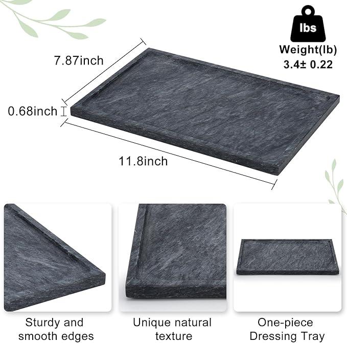 Real Luxurious Natural Black Marble Tray - 12x8 Inch Marble Vanity Tray for Perfume Display, Jewelry Organizer, Bathroom & Home Decor -Heavy Duty Non-Slip Stone Tray (Non-Resin/Non-Ceramic) - ModernBath