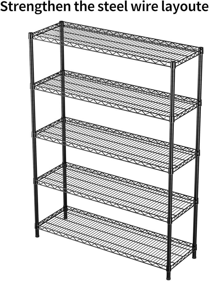 SINGAYE 5 Adjustable Heavy Duty Garage Shelving Wire Shelves Metal Standing Units Bathroom Organizers and Storage Shelf Closet Metal Pantry Kitchen 18" DX46 WX77 H Black - ModernBath