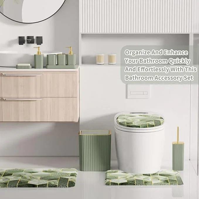 XLHOMO Bathroom Set - 26PC Bathroom Set with Shower Curtain and Rugs, Bathroom Accessory Set, Sage Green Bathroom Accessories Set, Trash Can & Soap Dispenser - ModernBath
