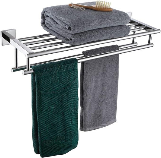 KOKOSIRI Bathroom Towel Rack Towel Holder 20 Inch Towel Shelf with Double Towel Bars Wall Mounted SUS 304 Stainless Steel, Polished Chrome, B6005CH-L20 - ModernBath