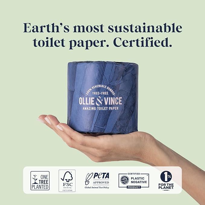 Ollie & Vince Bamboo Toilet Paper | Sustainable, Eco-Friendly, Plastic-Free & Tree-Free, Organic | 24 Rolls, 3-Ply, Soft, Strong & Septic Safe, Unscented | Premium Bathroom Tissue - ModernBath