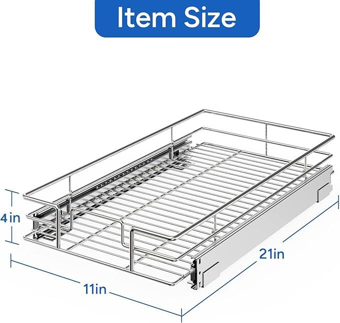 ROOMTEC Pull Out Cabinet Organizer, Cabinet Pull Out Shelves 11" W x 21" D, Heavy Duty Cabinet Drawers Slide Out Kitchen Cabinet Organizers Storage Shelf - ModernBath