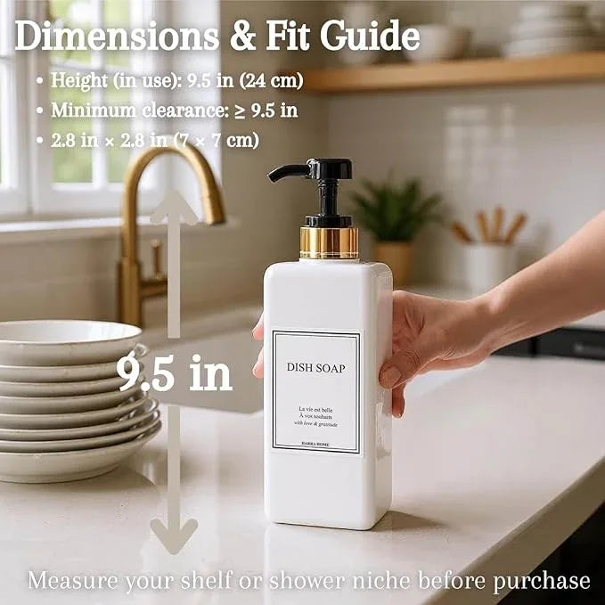Shampoo and Conditioner Dispenser - Modern Gold Design Large 27oz Shower Soap Dispenser Set of 3, Refillable Empty Plastic Pump Bottles for Bathroom, 6 Waterproof Labels Included, Black - ModernBath