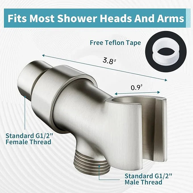 BRIGHT SHOWERS All Metal Handheld Shower Head Holder, Adjustable Shower Arm Mount with 360 Degree Rotatable Brass Ball Joint and Hose Connector, Universal Wall Hook Bracket, Brushed Nickel - ModernBath