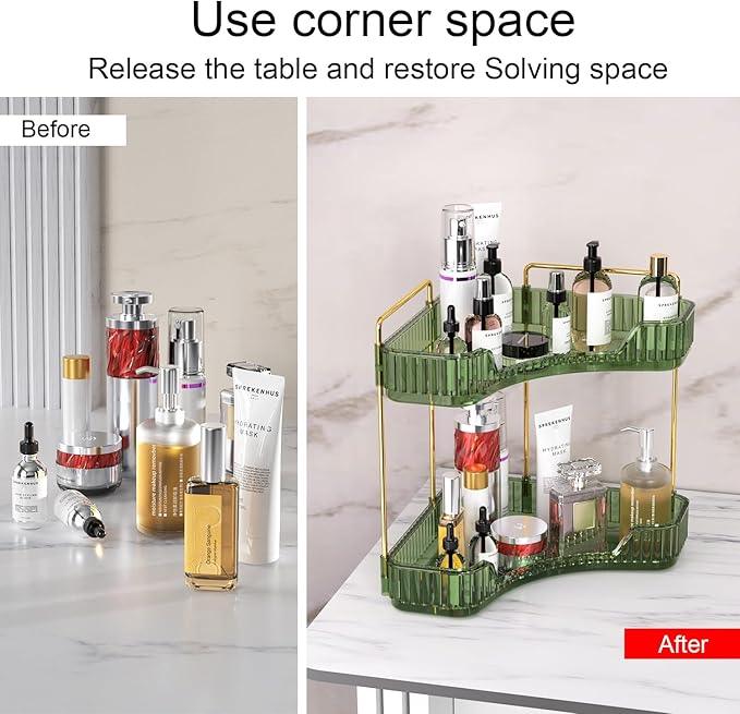 GTI 2 Tier Bathroom Counter Organizer, Multi-Function Corner Bathroom Organizer Countertop,Makeup Organizer Perfume for Dresser Vanity Tray, Spice Rack Organizer for Kitchen (Clear) - ModernBath