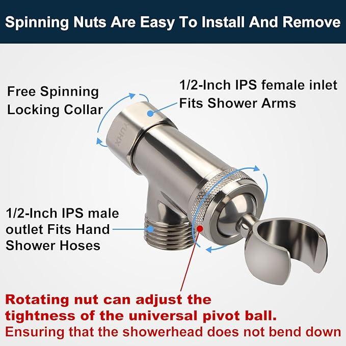 Shower Head Holder All Metal and Extra Long Stainless Steel 6 ft. Hose,Adjustable Shower Arm Bracket for Handheld ,Brass Hand held Showerhead Mount C-Style Brushed Nickel - ModernBath