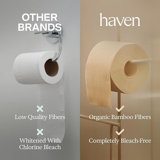 Haven Bamboo Toilet Paper (Pack of 16) Bulk Rolls - 100% Organic Tissue - 3-Ply Septic Safe, Unbleached, Non-Toxic, BPA-Free Plant Paper - Dermatologist Approved, Hypoallergenic - Silky Soft Lint-Free - ModernBath
