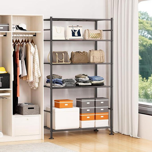 5 Tier Shelf Organizer Rack, Metal Shelving Unit with Adjustable Leveling Feet, Space-Saving Storage Shelves for Garage Closet Laundry Bathroom Kitchen Pantry, 33.07”Wx12.6”Dx72.04”H,Black - ModernBath