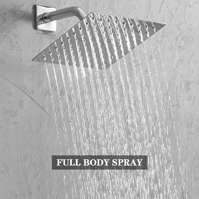 Heable Chrome Shower System with High Pressure 8'' Rainfall Shower Head, Handheld Shower head, Bathroom Luxury Rain Mixer Shower Combo Set Wall Mounted Shower Faucet Rough-in Valve and Trim Kit - ModernBath