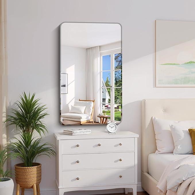 CILIBER Frameless Rectangle Mirror, 24x40 Beveled Bathroom Mirror Rounded Corner, Frameless Wall Mirror Shatterproof Tempered Glass Lightweight Design for Bedroom Living Room Entryway - ModernBath