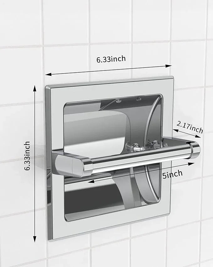 Polished Chrome Recessed Toilet Paper Holder, Bathroom Wall Mount Recessed Pivoting Toilet Tissue Roll Paper Holder Include Rear Mounting Bracket - ModernBath