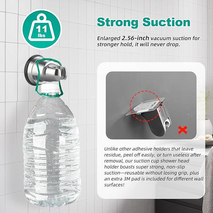 Hibbent 2 Pack Vacuum Suction Cup Shower Head Mount, Removable Shower Head Bracket, Height Adjustable Shower Wand Holder & Wall Mount ABS Plastic Suction Holder for Handheld Showerhead, Chrome - ModernBath