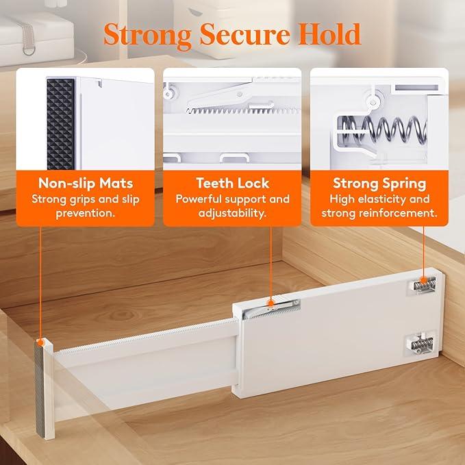 Lifewit 5 Pack Drawer Dividers 4" High, 11-17" Adjustable Dresser Drawer Organizers for Clothes, Expandable Drawer Separators in Kitchen/Bedroom/Bathroom/Vanity/Office Organization and Storage, White - ModernBath