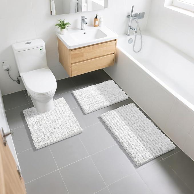 Yimobra Bathroom Rugs Non Slip Washable - Ultra Soft Absorbent Chenille Bath Mat, Quick Dry Shaggy Floor Carpet for Tub Shower, White Home Decor Accessories, 24x17 Inch - ModernBath