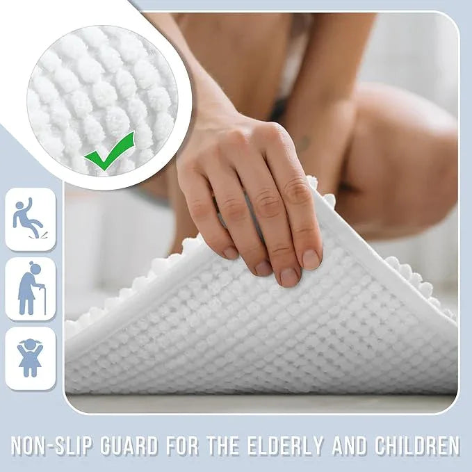 Yimobra Bathroom Rug Mat 36 x 24, Non Slip and Super Absorbent Bath Mat,Machine Washable Quick Dry,Ultra Plush Chenille Shower Rugs for Bathroom Floor Sink Tub and Shower Outside,White - ModernBath