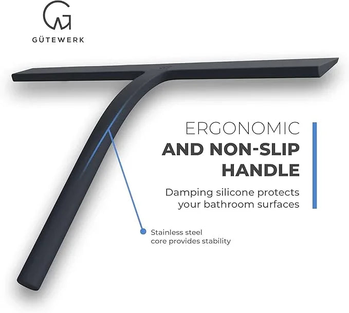 GÜTEWERK Shower Squeegee for Glass Doors, Silicone Window Squeegee, Bathroom and Glass Cleaning - Black - 13 Inch - ModernBath