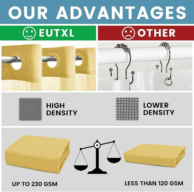 EUTXL Yellow No Hook Shower Curtain with Snap in Liner,230GSM Waffle Weave Shower Curtains for Bathroom,71W x 74H - ModernBath