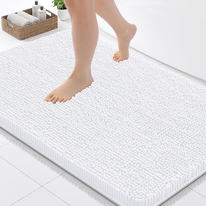 Arotive Bathroom Toilet Rugs U Shaped 24x24, Extra Soft Absorbent Shaggy Chenille Contour Bath Rugs for Toilet, Machine Washable Non-Slip Contoured Bath Mats, White - ModernBath
