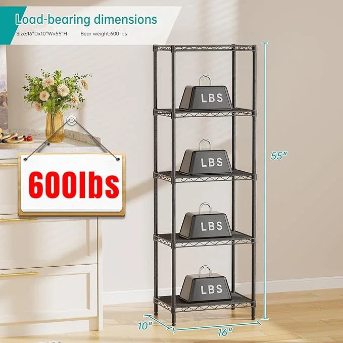SINGAYE Metal Shelves Wire Shelving：Storage Rack Standing Units Shelf for Kitchen Laundry Bathroom Closet Organizers Pantry Narrow Mesh Adjustable 10" D x 16" W x 55" H Black | Shelf, Adjustable, Rack, for Kitchen, for Closet, for Laundry - ModernBath