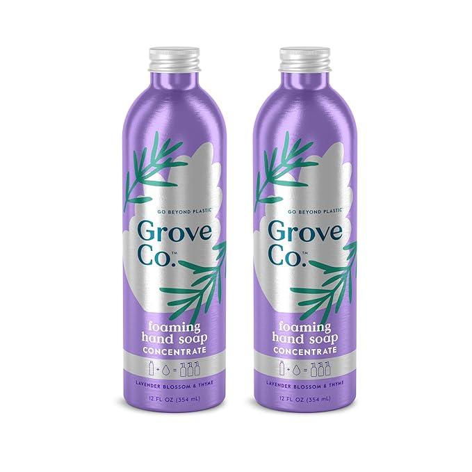 Grove Co. Hydrating Foaming Hand Soap Refills (2 x 12 Oz), Moisturizing Hand Wash, No Plastic or Parabens, Cruelty Free, 100% Natural Lavender Blossom & Thyme Scent (Pack of 2) - ModernBath